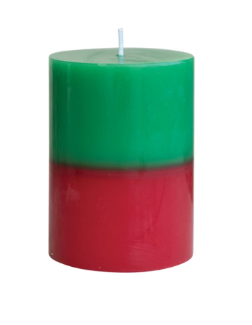 4" Red/Green Two Tone Pillar Candle