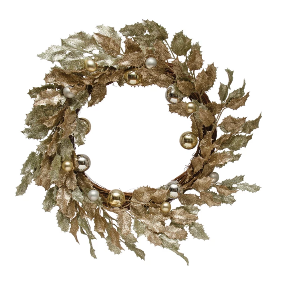 24" Gold/Silver Holly Wreath