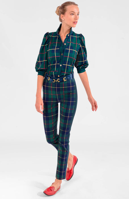 Green Plaidly Cooper Puff Sleeve Top