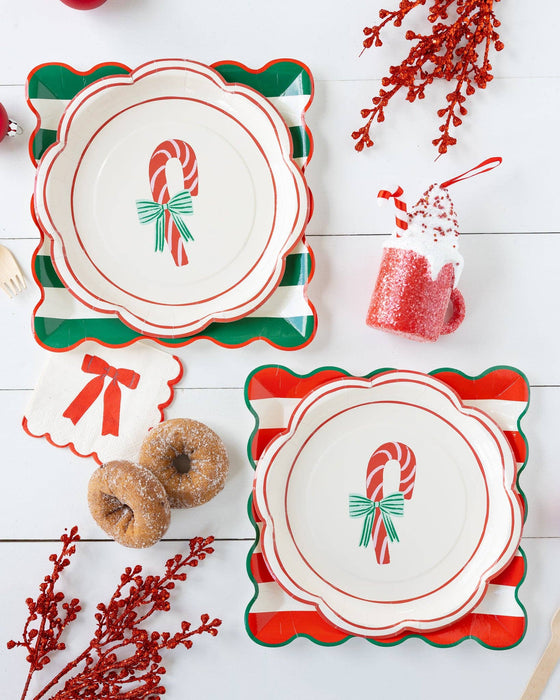 Red Bow Scallop Cocktail Napkin