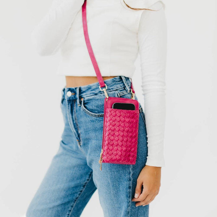 Double Duty Phone Bag | Woven Checkered Coffee