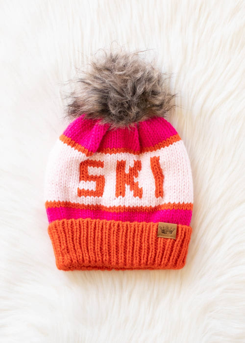 Orange & Pink Ski Pom Hat