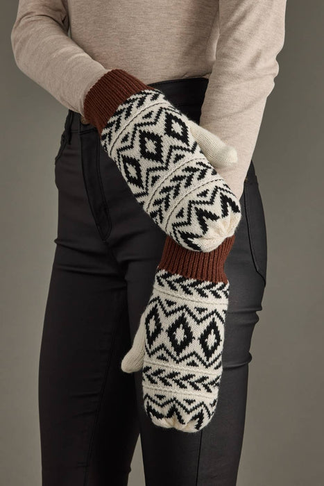 Ivory & Black Patterned Mittens