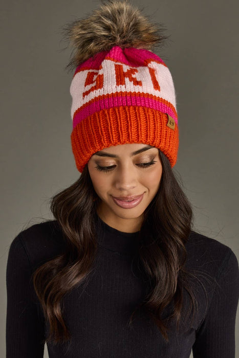 Orange & Pink Ski Pom Hat