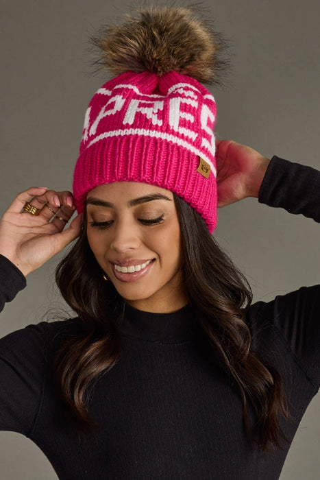 Pink & White Apres Pom Hat