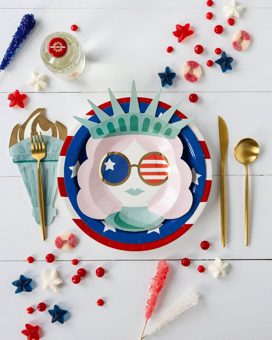 Lady Liberty Red Striped Paper Plate