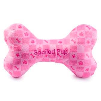 Lg Pink Checker Chewy Vuiton Bone Dog Toy