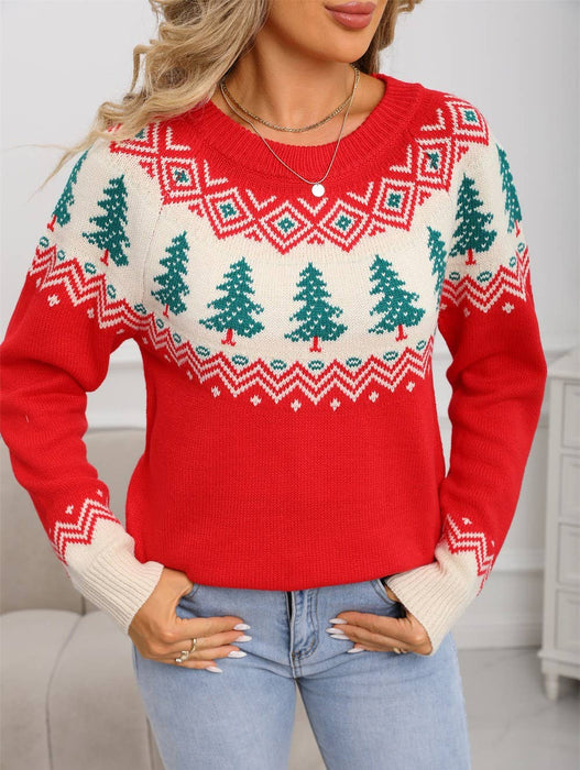Red Tree Jacquard Sweater