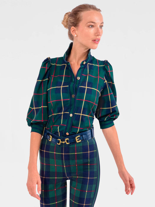 Green Plaidly Cooper Puff Sleeve Top