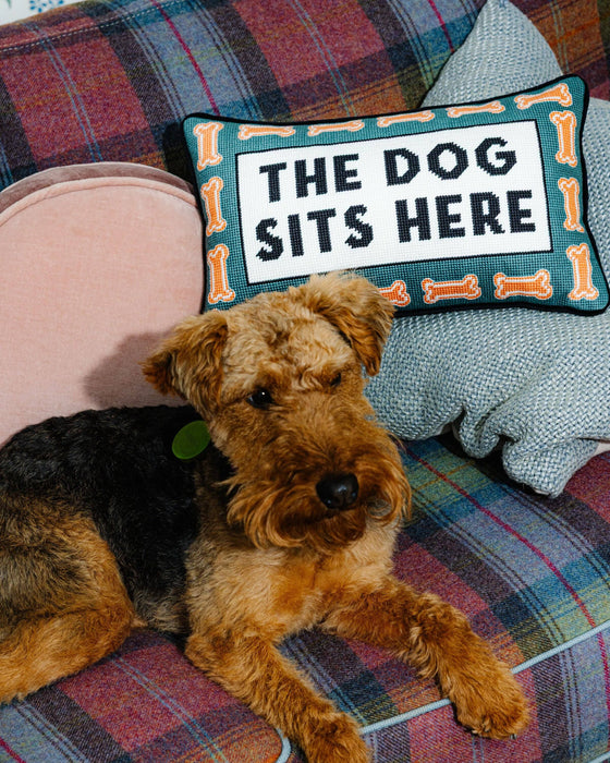 Dog Sits Here Needlepoint Pillow