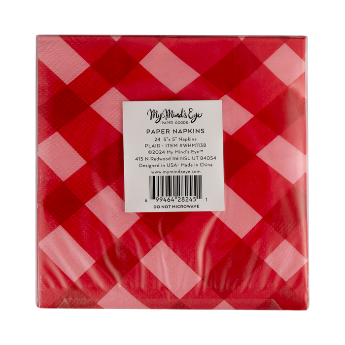 Red Plaid Cocktail Napkin