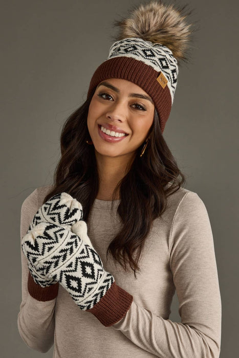 Ivory & Black Patterned Mittens