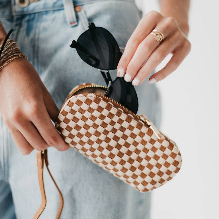 Dylan Woven Sunglass Case Wristlet | Brown