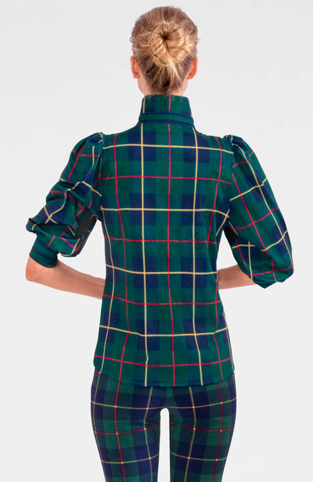 Green Plaidly Cooper Puff Sleeve Top