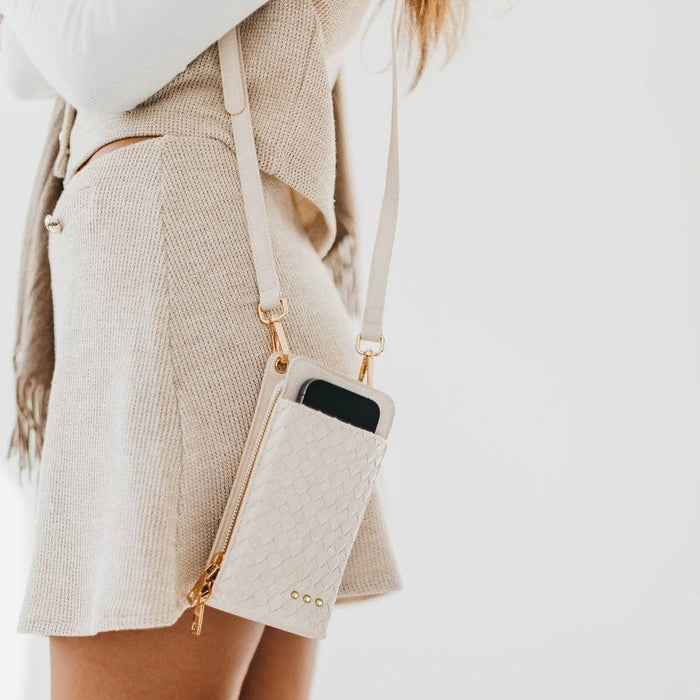 Double Duty Phone Bag | Woven Checkered Coffee