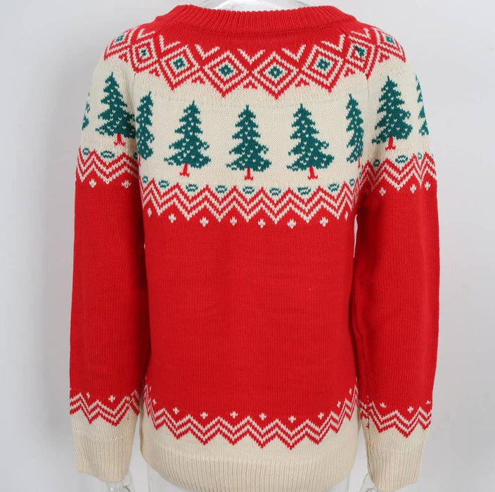 Red Tree Jacquard Sweater