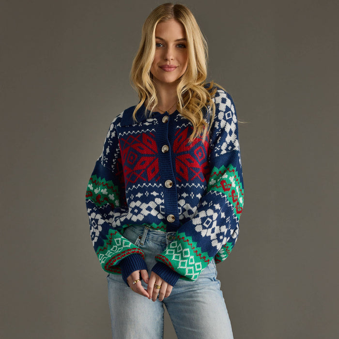 Navy Multicolored Patterned Cardigan
