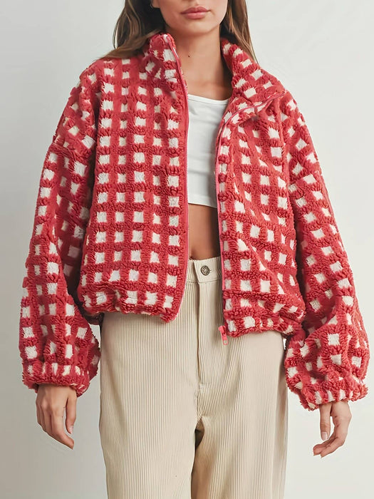 Red Checkered Sherpa Jacket