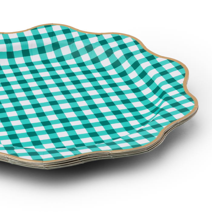 ELEGANT GREEN GINGHAM DINNER PLATES