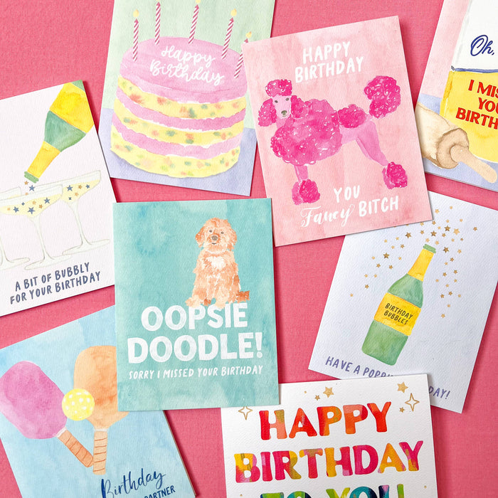 Belated Birthday Goldendoodle Card