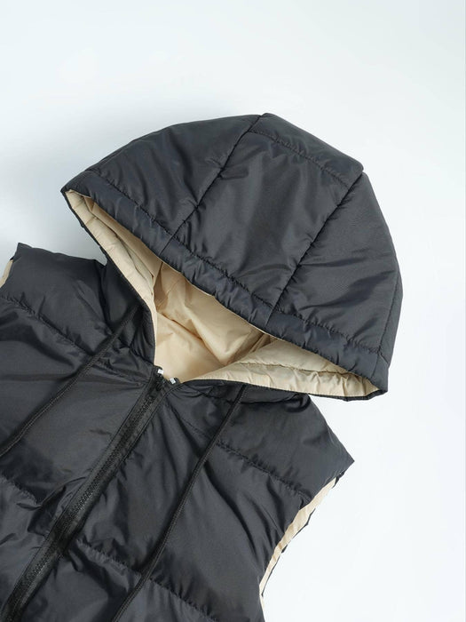 Black Hooded Long Vest Jacket