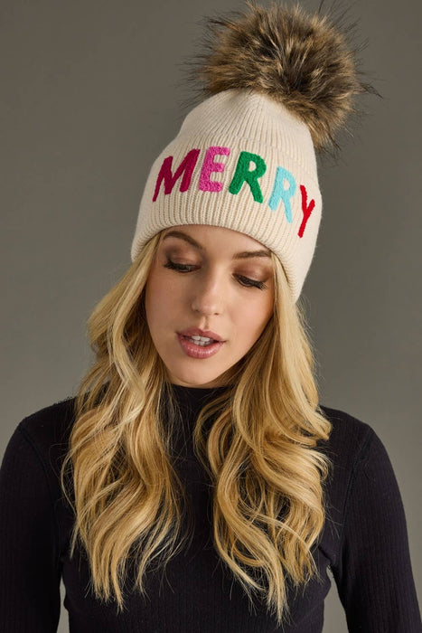 Beige Merry Pom Hat