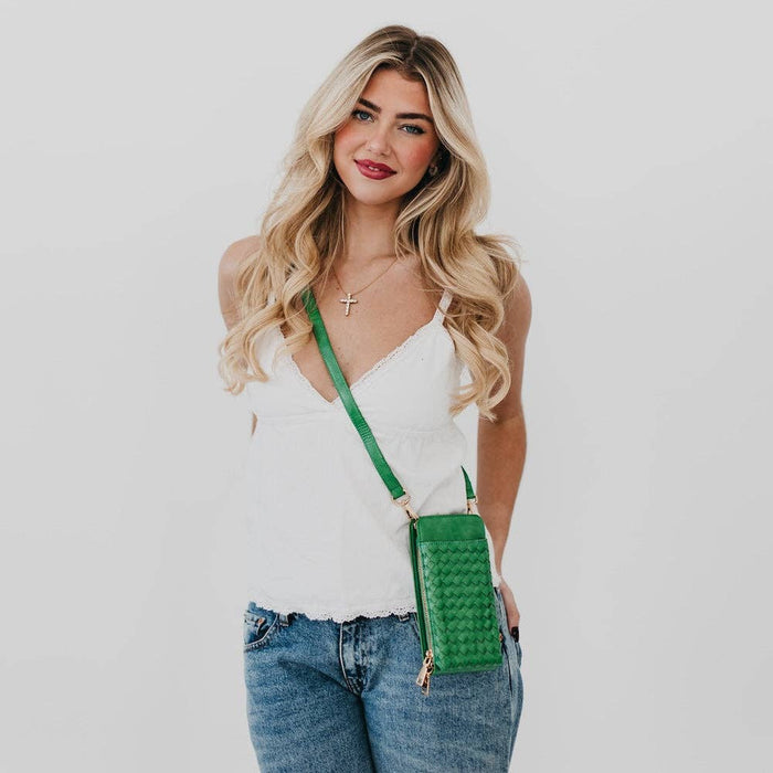 Double Duty Phone Bag | Woven Checkered Tan