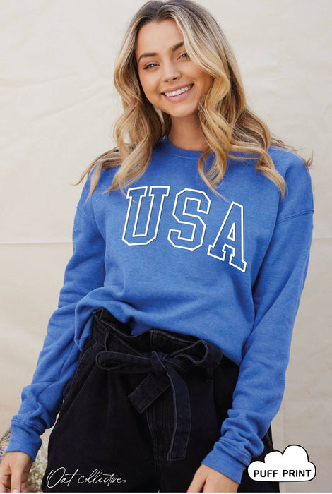 Heather Royal USA Puff Sweatshirt