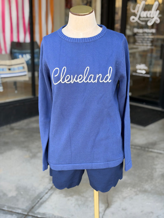 Navy Cleveland Script Sweater