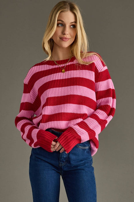 Pink & Red Striped Sweater