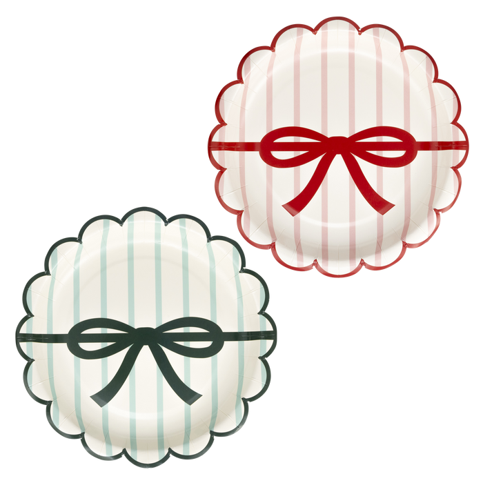 Assorted Stripes and Bow Scalloped Plate Set