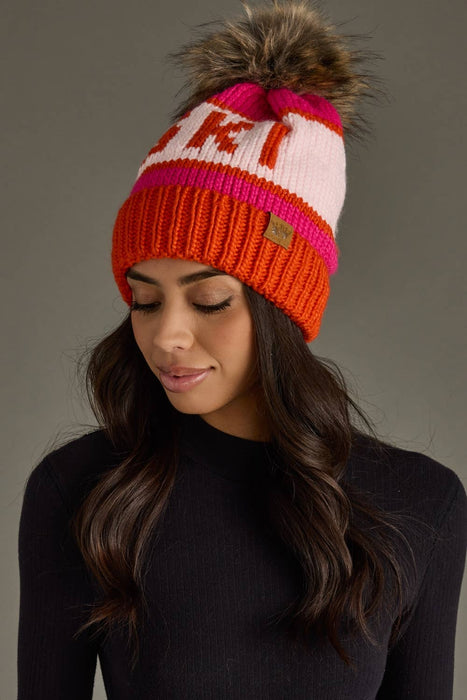 Orange & Pink Ski Pom Hat