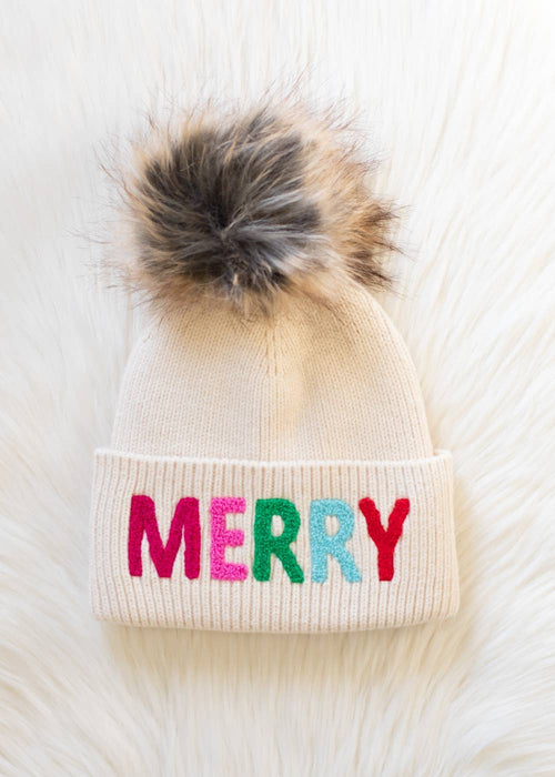 Beige Merry Pom Hat