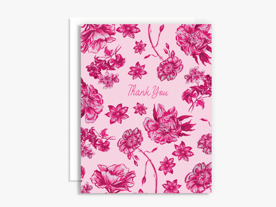 Pink Floral Watercolor Thank You Card