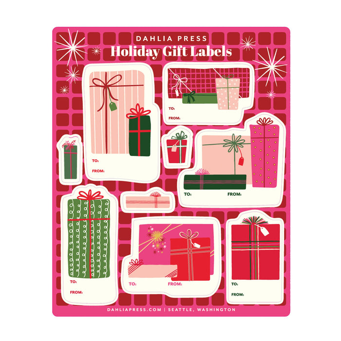 Red Holiday Gift Labels Sticker Sheets