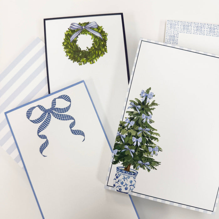 5"x7" Blue Bows Christmas Tree Notepad