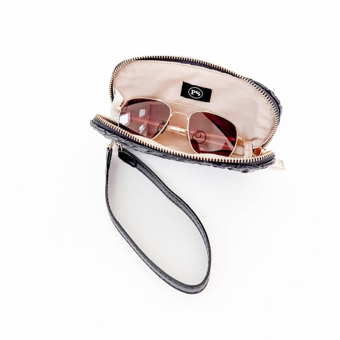 Dylan Woven Sunglass Case Wristlet | Checkered Brown