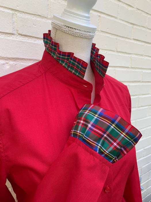 Red Dionne Plaid Ribbon Trim Shirt