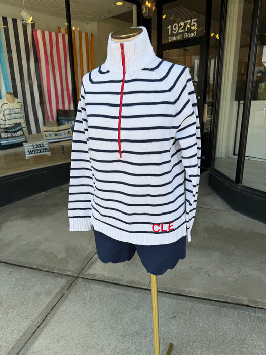 Half Zip Navy Striped CLE Sweater