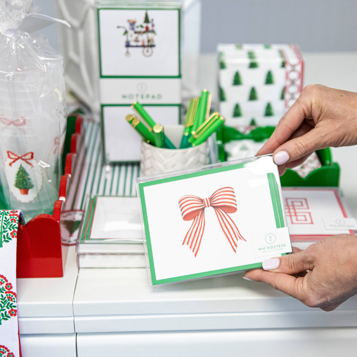 Folded Notecard Set of 10 | Red Striped Bow