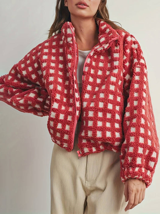 Red Checkered Sherpa Jacket