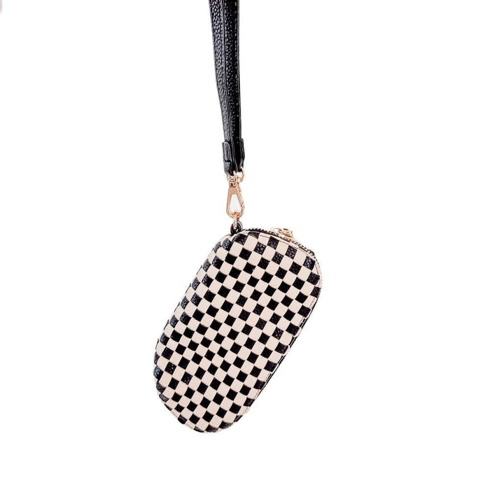 Dylan Woven Sunglass Case Wristlet | Checkered Black