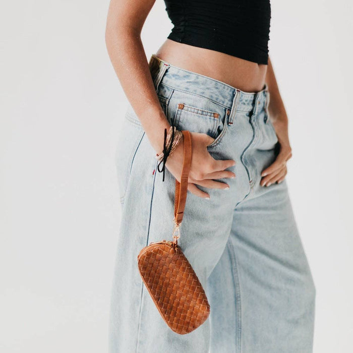 Dylan Woven Sunglass Case Wristlet | Brown