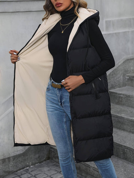Black Hooded Long Vest Jacket