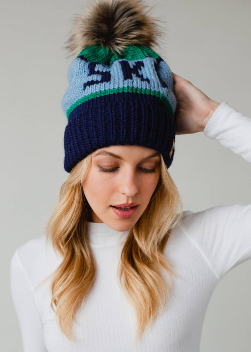 Navy Ski Pom Hat