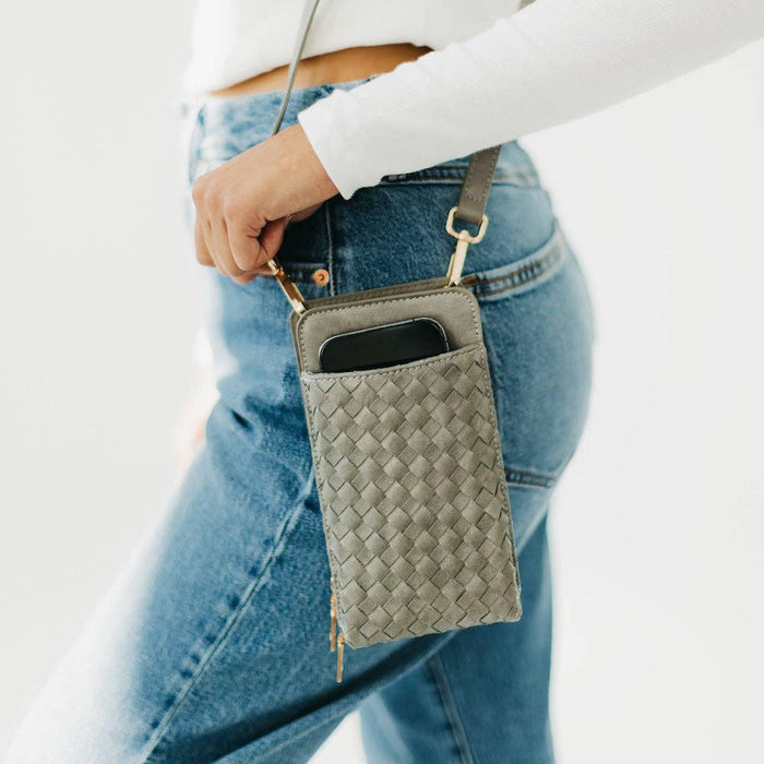 Double Duty Phone Bag | Woven Checkered Tan