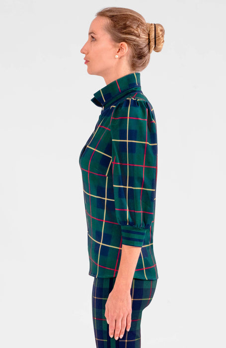 Green Plaidly Cooper Puff Sleeve Top