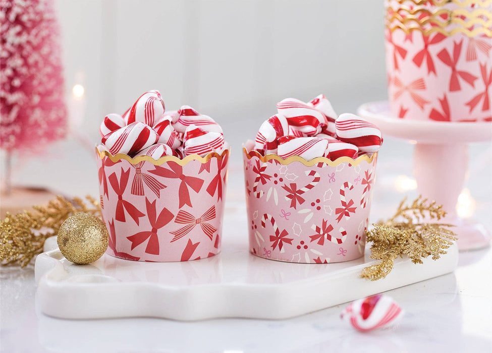 Pink Gold Foil Bows Baking Cups