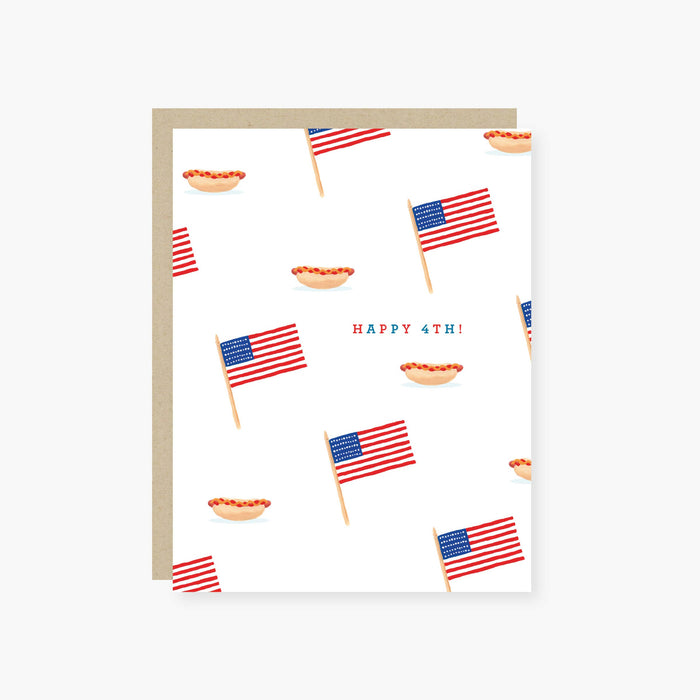 Happy Hotdog and Flag 4th of July Card