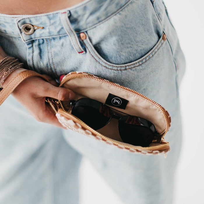 Dylan Woven Sunglass Case Wristlet | Brown